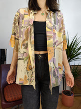 Load image into Gallery viewer, Vintage shirt viscose art crazy print pattern blouse yellow Jacky Peer M
