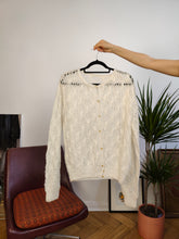 Load image into Gallery viewer, Vintage white crochet cardigan open structure knit knitted sweater jumper jacket L
