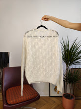 Load image into Gallery viewer, Vintage white crochet cardigan open structure knit knitted sweater jumper jacket L
