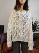 Load image into Gallery viewer, Vintage white crochet cardigan open structure knit knitted sweater jumper jacket L
