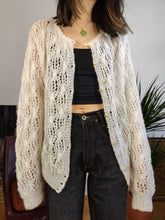 Load image into Gallery viewer, Vintage white crochet cardigan open structure knit knitted sweater jumper jacket L

