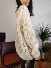 Load image into Gallery viewer, Vintage white crochet cardigan open structure knit knitted sweater jumper jacket L
