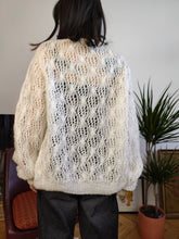 Load image into Gallery viewer, Vintage white crochet cardigan open structure knit knitted sweater jumper jacket L
