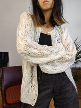 Load image into Gallery viewer, Vintage white crochet cardigan open structure knit knitted sweater jumper jacket L
