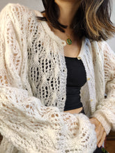 Load image into Gallery viewer, Vintage white crochet cardigan open structure knit knitted sweater jumper jacket L
