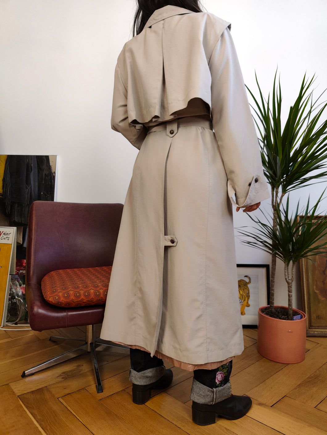 Vintage trench coat beige cream light jacket oversized long maxi Together DE40 M