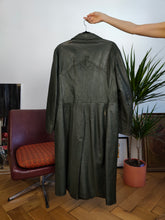 Load image into Gallery viewer, Vintage genuine leather coat khaki green long trench jacket club matrix women S
