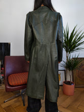 Load image into Gallery viewer, Vintage genuine leather coat khaki green long maxi trench jacket club matrix women S
