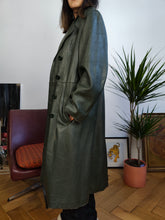 Load image into Gallery viewer, Vintage genuine leather coat khaki green long maxi trench jacket club matrix women S
