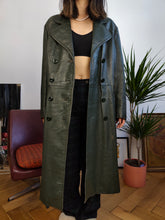 Load image into Gallery viewer, Vintage genuine leather coat khaki green long maxi trench jacket club matrix women S
