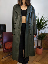 Load image into Gallery viewer, Vintage genuine leather coat khaki green long trench jacket club matrix women S
