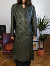 Load image into Gallery viewer, Vintage genuine leather coat khaki green long maxi trench jacket club matrix women S
