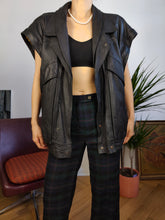 Load image into Gallery viewer, Vintage 2-in-1 genuine leather bomber vest jacket black oversized unisex men 56 L
