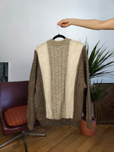 Load image into Gallery viewer, Vintage alpaca wool sweater cable knit cream beige plain fall winter knitted pullover jumper Bizarro Italy unisex men L
