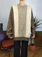 Load image into Gallery viewer, Vintage alpaca wool sweater cable knit cream beige plain fall winter knitted pullover jumper Bizarro Italy unisex men L
