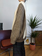Load image into Gallery viewer, Vintage alpaca wool sweater cable knit cream beige plain fall winter knitted pullover jumper Bizarro Italy unisex men L
