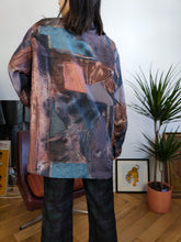 Load image into Gallery viewer, Vintage silk shirt crazy art print pattern purple long sleeve Giordani unisex men L
