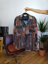 Load image into Gallery viewer, Vintage silk shirt crazy art print pattern purple long sleeve Giordani unisex men L
