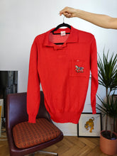 Load image into Gallery viewer, Vintage wool blend sweater horse equestrian embroidery knit red plain pullover jumper polo animal Mondi DE36 S
