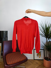 Load image into Gallery viewer, Vintage wool blend sweater horse equestrian embroidery knit red plain pullover jumper polo animal Mondi DE36 S
