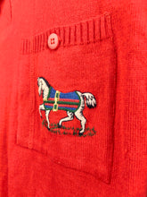 Load image into Gallery viewer, Vintage wool blend sweater horse equestrian embroidery knit red plain pullover jumper polo animal Mondi DE36 S
