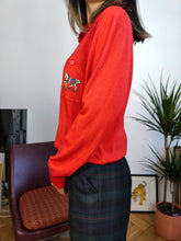 Load image into Gallery viewer, Vintage wool blend sweater horse equestrian embroidery knit red plain pullover jumper polo animal Mondi DE36 S
