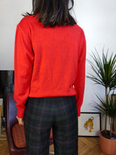 Load image into Gallery viewer, Vintage wool blend sweater horse equestrian embroidery knit red plain pullover jumper polo animal Mondi DE36 S
