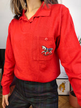 Load image into Gallery viewer, Vintage wool blend sweater horse equestrian embroidery knit red plain pullover jumper polo animal Mondi DE36 S
