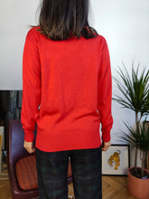 Load image into Gallery viewer, Vintage wool blend sweater horse equestrian embroidery knit red plain pullover jumper polo animal Mondi DE36 S
