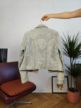 Load image into Gallery viewer, Vintage Y2K nappa leather jacket light washed out green blue light short crop trucker Eddy&#39;s Jacket denim women S-M
