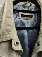 Load image into Gallery viewer, Vintage Y2K nappa leather jacket light washed out green blue light short crop trucker Eddy&#39;s Jacket denim women S-M
