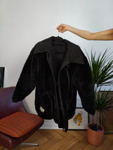 Load image into Gallery viewer, Vintage genuine shearling leather coat black sheepskin lambskin sherpa winter heavy 42 S-M
