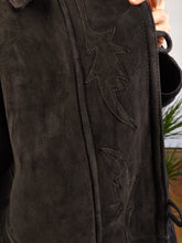 Load image into Gallery viewer, Vintage genuine shearling leather coat black sheepskin lambskin sherpa winter heavy 42 S-M
