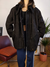 Load image into Gallery viewer, Vintage genuine shearling leather coat black sheepskin lambskin sherpa winter heavy 42 S-M
