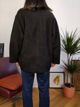 Load image into Gallery viewer, Vintage genuine shearling leather coat black sheepskin lambskin sherpa winter heavy 42 S-M
