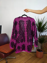 Load image into Gallery viewer, Vintage mohair wool cardigan pink magenta black floral baroque knit knitted jacket M
