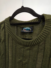 Load image into Gallery viewer, Vintage wool blend sweater cable knit khaki olive green plain fall winter knitted pullover jumper Italy unisex men M
