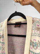 Load image into Gallery viewer, Vintage wool cardigan white cream nordic Norwegian pattern thick knit knitted jacket S

