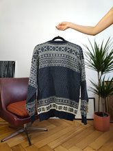 Load image into Gallery viewer, Vintage Dale of Norway wool blue designer premium Norwegian Scandi Icelandic Christmas winter cosy snow pattern unisex L
