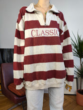 Load image into Gallery viewer, Vintage 90s sweatshirt sweater quarter zip pullover jumper oversized cotton grey burgundy red stripe Classic rugby unisex men XL-XXL
