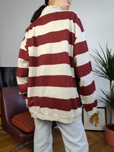 Load image into Gallery viewer, Vintage 90s sweatshirt sweater quarter zip pullover jumper oversized cotton grey burgundy red stripe Classic rugby unisex men XL-XXL
