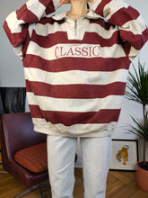 Load image into Gallery viewer, Vintage 90s sweatshirt sweater quarter zip pullover jumper oversized cotton grey burgundy red stripe Classic rugby unisex men XL-XXL
