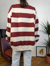 Load image into Gallery viewer, Vintage 90s sweatshirt sweater quarter zip pullover jumper oversized cotton grey burgundy red stripe Classic rugby unisex men XL-XXL

