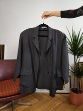 Load image into Gallery viewer, Vintage silk blazer jacket black light oversized relaxed fit blouson plain cardigan jacket M
