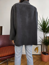 Load image into Gallery viewer, Vintage silk blazer jacket black light oversized relaxed fit blouson plain cardigan jacket M
