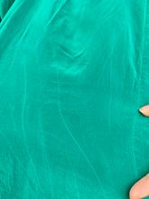 Load image into Gallery viewer, Vintage silk blouse shirt turquoise green plain long sleeve button up women S-M
