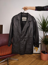 Load image into Gallery viewer, Vintage genuine leather coat black midi club y2k jacket women M
