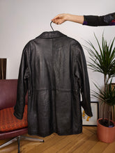 Load image into Gallery viewer, Vintage genuine leather coat black midi club y2k jacket women M
