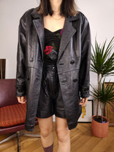 Load image into Gallery viewer, Vintage genuine leather coat black midi club y2k jacket women M

