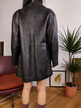 Load image into Gallery viewer, Vintage genuine leather coat black midi club y2k jacket women M
